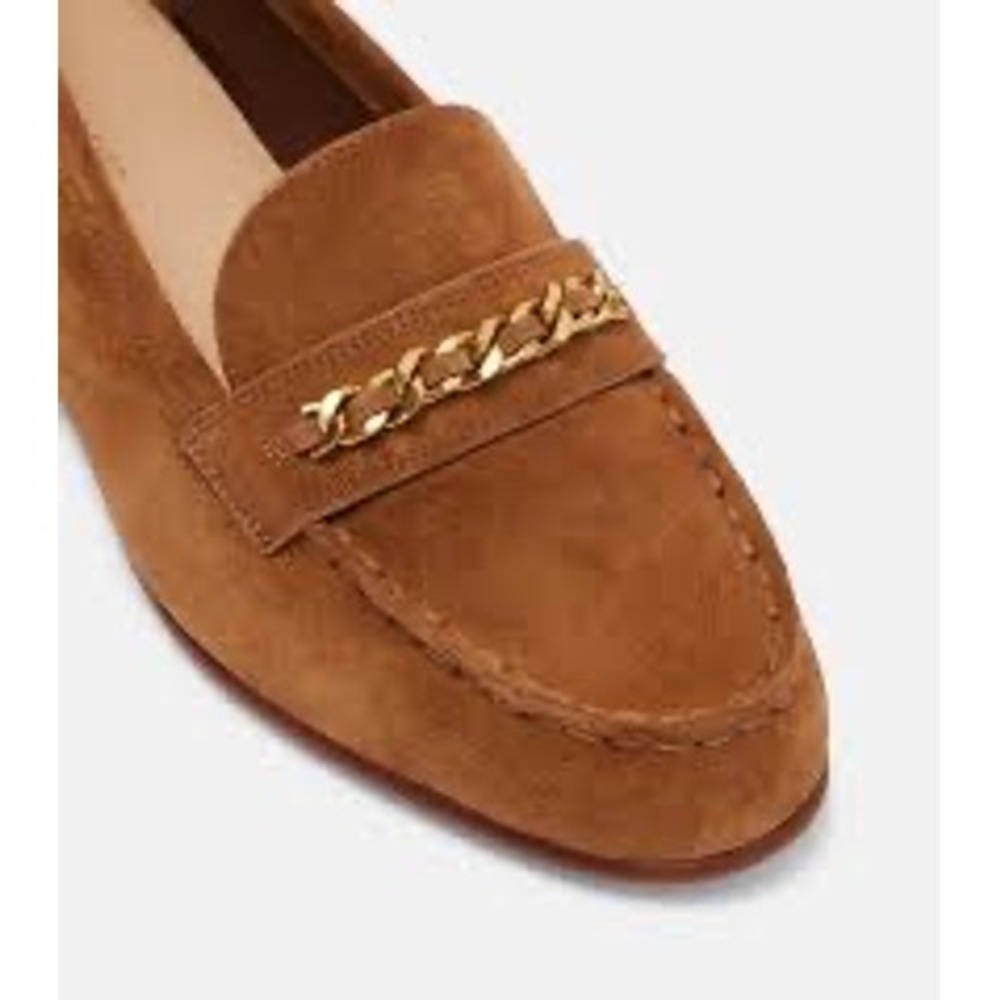 Veronica Beard Brown Suede Chain Link‎ Loafers Size 13 Gold Hardware Flats